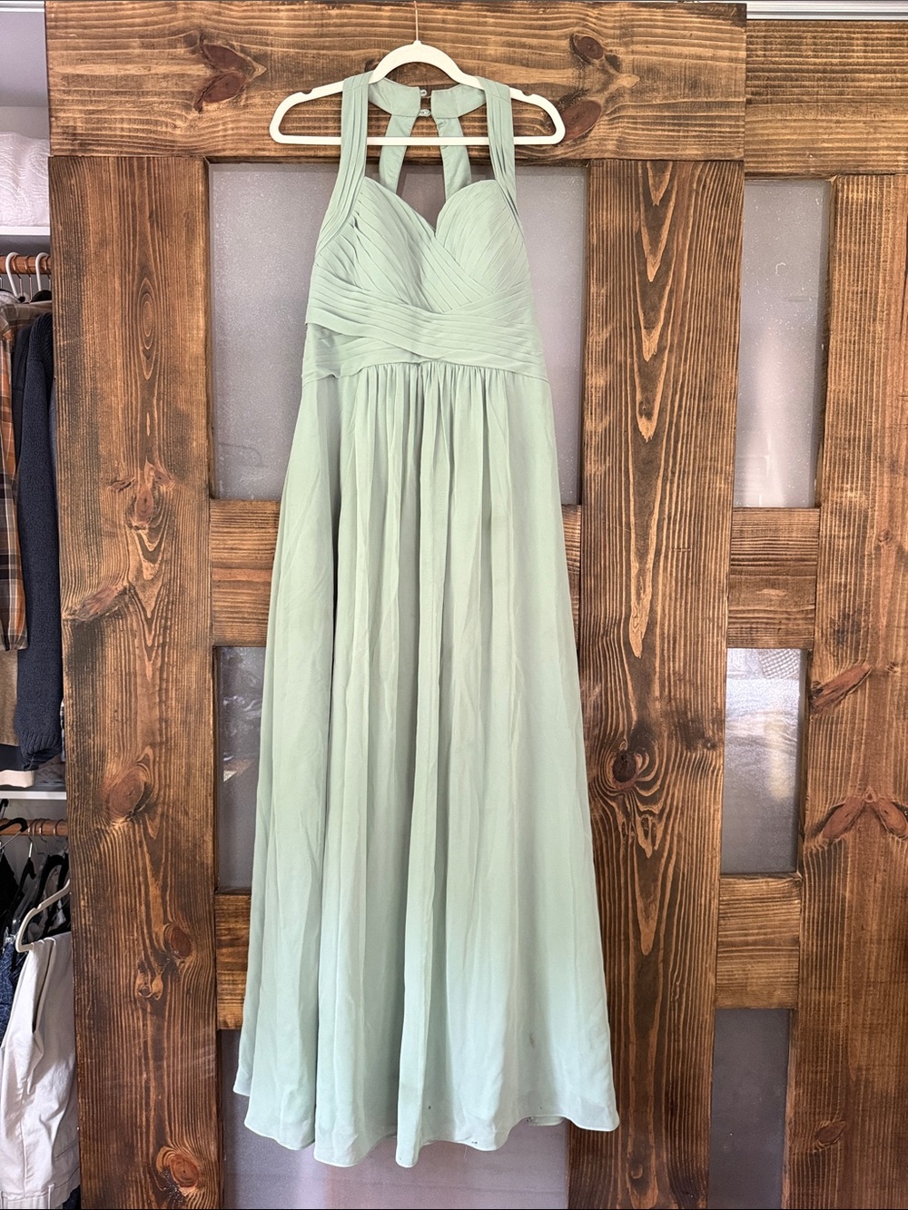 Azazie Sage Green Chiffon Halter Bridesmaid Dress
